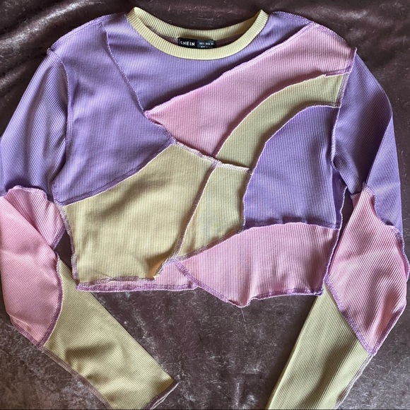 SHEIN Pastel Tri Color Long Sleeve Crop Top Small - Picture 5 of 7